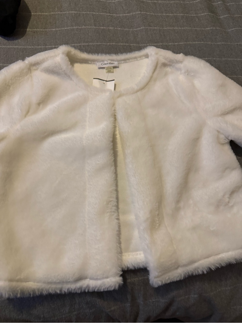 Calvin Klein Cream Faux Fur Open-Front Jacket